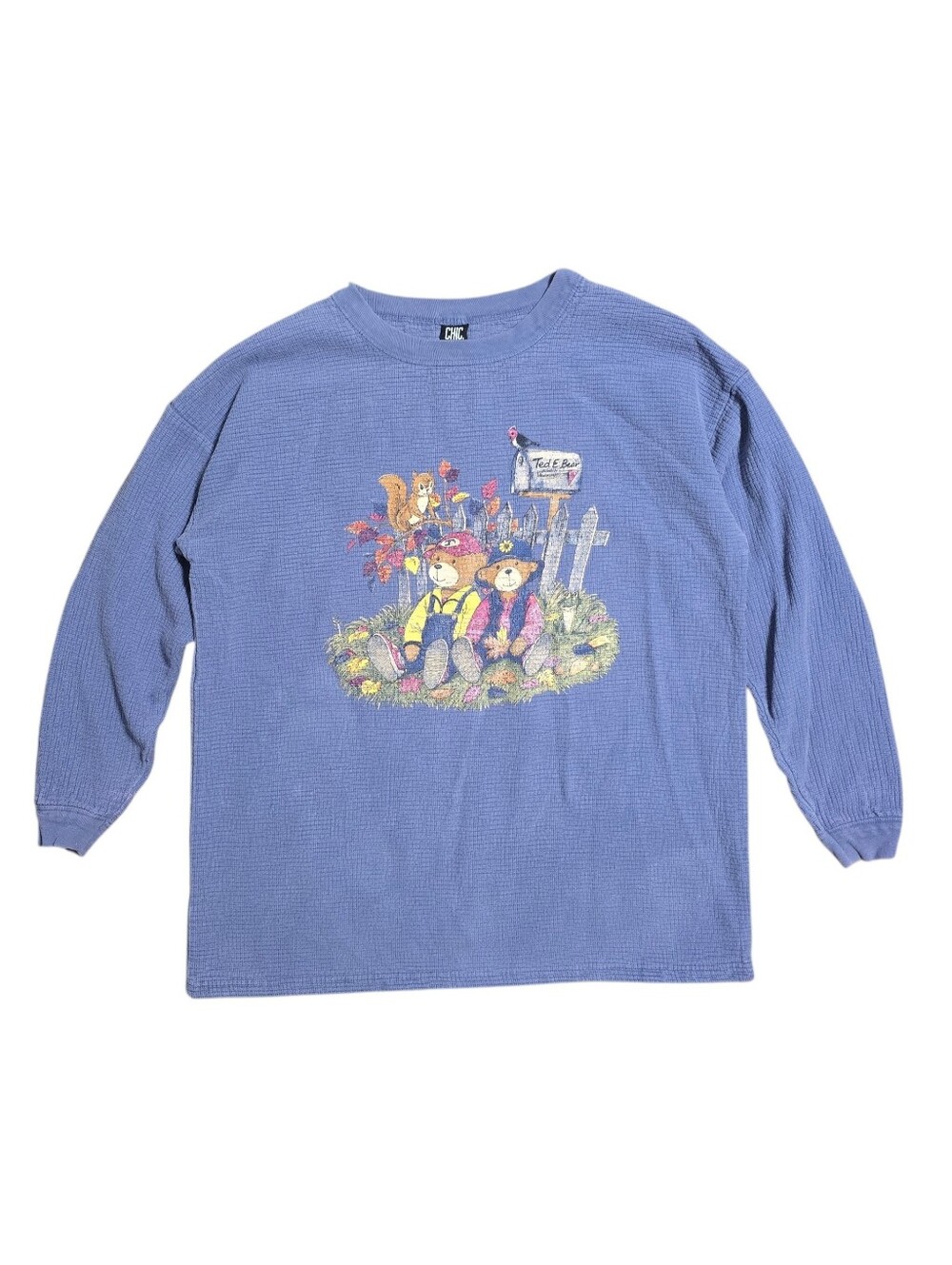 VTG 90s CHIC Teddy Bear Graphic Waffle Knit Sweatshirt Cottagecore Grandma 2X